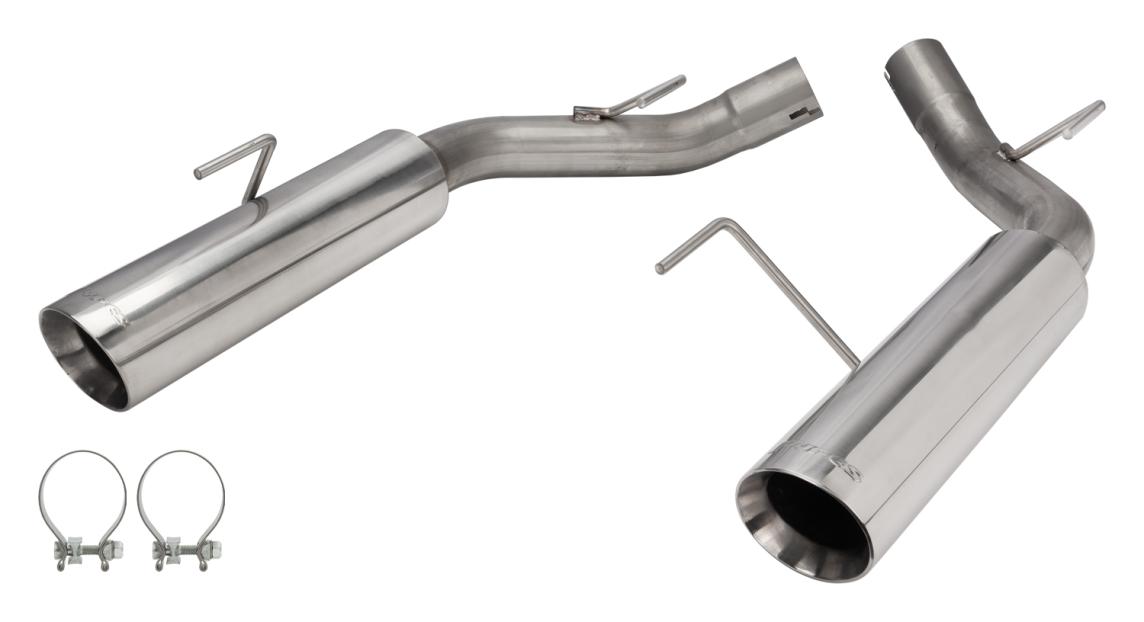 Pype Bomb Series Axle Back Exhaust System 05-10 Mustang Split Rear Dual Exit Incl Axle back Pipe 4 in Polished Tips Hardware Polished Finish 304 Stainless Steel Pypes Exhaust