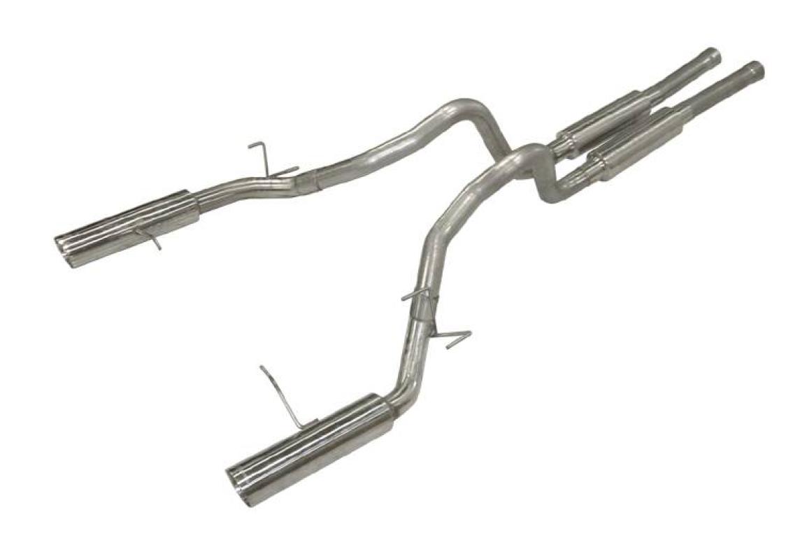 Cat Back Super System Exhaust System 11-14 Mustang GT Split Rear Dual Exit 2.5 in M80 Mufflers/Hardware/4 in Polished Tips Incl Natural Finish 409 Stainless Steel Pypes Exhaust