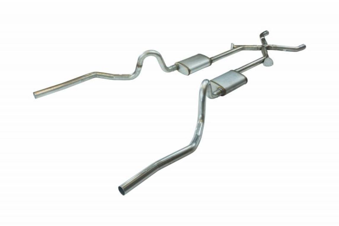 Crossmember Back w/Xchange Exhaust System 70-71 GTO/68-72 442 Split Rear Dual Exit 2.5 in Intermediate And Tail Pipe w/Valance Cutouts Hardware Incl Muffler And Tip Not Incl Pypes Exhaust