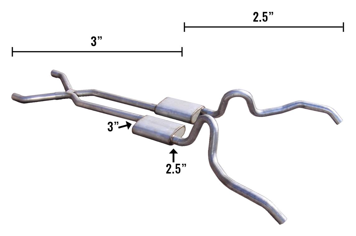 Nova Crossmember Back Exhaust for 62-67 Nova Hybrid 3 Inch To 2.5 Inch W/ X-Pipe System Race Pro Pypes Exhaust