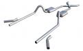 Crossmember Back w/X-Pipe Exhaust System 55-57 Tri-Five Chevy Split Rear Dual Exit 2.5 in Intermediate And Tail Pipe Hardware Incl Muffler And Tip Not Incl Pypes Exhaust