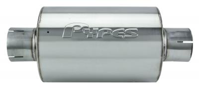 M-80 Series Muffler 2.5 in Round 6 in Width Hardware Not Incl Polished 304 Stainless Steel Pypes Exhaust