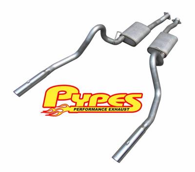 Cat Back Exhaust System 79-97 Mustang LX/GT Split Rear Dual Exit 2.5 in Intermediate And Tail Pipe Hardware/Mufflers/3 in Polished Tips Incl Natural Finish 409 Stainless Steel Pypes Exhaust