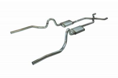 Crossmember Back w/X-Pipe Exhaust System 70-71 GTO/68-72 442 Dual Split Rear Valance Exit 2.5 in Intermediate And Tail Pipe Hardware Incl Muffler And Tip Not Incl Pypes Exhaust