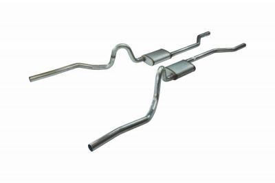 Crossmember Back Without X-Pipe Exhaust System 70-71 GTO/68-72 442 Split Rear Dual Exit 2.5 in Intermediate/Tail Pipe Hardware Incl Muffler And Tip Not Incl Natural 409 Stainless Steel Pypes Exhaust