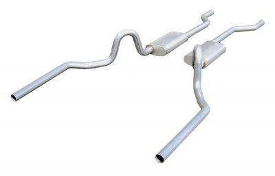 Crossmember Back Without X-Pipe Exhaust System 64-72 A-Body Split Rear Dual Exit 2.5 in Intermediate And Tail Pipe Hardware Incl Muffler And Tip Not Incl Natural 409 Stainless Steel Pypes Exhaust