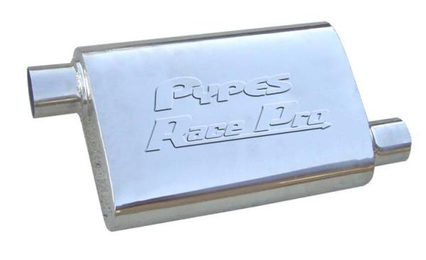 Race Pro Series Muffler 14 in 2.5 in Offset/Offset Hardware Not Incl Polished 304 Stainless Steel Pypes Exhaust