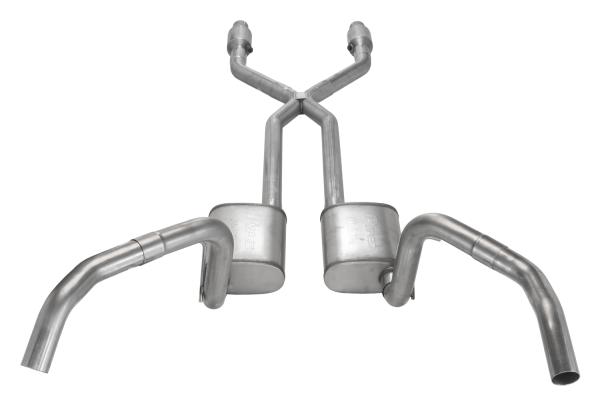 Crossmember Back w/X-Pipe Exhaust System 75-79 Nova Split Rear Dual Exit 2.5 in Intermediate And Tail Pipe Muffler And Tip Not Incl Natural Finish 409 Stainless Steel Catalytic Converter Incl Pypes Exhaust