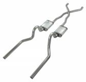 Crossmember Back w/X-Pipe Exhaust System 67-70 Cougar Split Rear Dual Exit 2.5 in Intermediate And Tail Pipe Muffler Not Incl Hardware Incl Tip Not Incl Pypes Exhaust