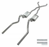 Crossmember Back w/X-Pipe Exhaust System 65-70 Convertible Mustang Split Rear Dual Exit 2.5 in Intermediate And Tail Pipe Muffler Not Incl Hardware Incl Tip Not Incl Pypes Exhaust