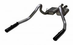 Cat Back Exhaust System 79-97 Mustang LX/GT Split Rear Dual Exit 2.5 in Intermediate And Tail Pipe Hardware/Mufflers/3 in Black Tips Incl Natural Finish 409 Stainless Steel Pypes Exhaust