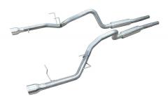 Cat Back Mid Muffler Exhaust System 11-14 Mustang V6 Split Rear Dual Exit 2.5 in Intermediate And Tail Pipe M80 Mufflers/Hardware/4 in Polished Tips Incl Natural Finish 409 Stainless Steel Pypes Exhaust