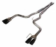 Cat Back Exhaust System 18-Pres Mustang GT Split Rear Quad Exit 3 in Quad 304 Stainless Steel Black Coated Tips Incl Hardware/Mid Muffler/X Pipe 409 Stainless Steel Natural Finish Pypes Exhaust