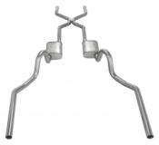 Crossmember Back w/H-Pipe Exhaust System 64-74 GM A Body Split Rear Dual Exit 3 in Intermediate And Tail Pipe Hardware Incl Muffler And Tip Not Incl Pypes Exhaust