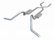 Crossmember Back w/X-Pipe Exhaust System 65-70 B-Body Split Side Dual Exit 2.5 in Intermediate And Tail Pipe Hardware Incl Muffler And Tip Not Incl Pypes Exhaust