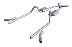 Crossmember Back w/X-Pipe Exhaust System 55-57 Split Rear Dual Exit 2.5 in Intermediate And Tail Pipe Street Pro Mufflers/Hardware Incl Tip Not Incl Pypes Exhaust