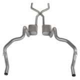 Crossmember Back w/H-Pipe Exhaust System 70-74 F-Body Split Rear Dual Exit 2.5 in Intermediate And Tail Pipe Hardware Incl Muffler And Tip Not Incl Pypes Exhaust