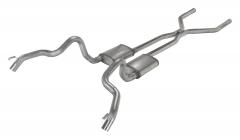 Crossmember Back w/H-Pipe Exhaust System 70-74 F-Body Split Rear Dual Quarter Exit 3 in Intermediate And Tail Pipe Hardware Incl Muffler And Tip Not Incl Polished 304 Stainless Pypes Exhaust