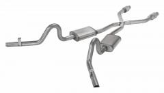 Crossmember Back w/X-Pipe Exhaust System 78-88 GM G-Body Split Rear Dual Exit 2.5 in Intermediate And Tail Pipe Hardware Incl Muffler And Tip Not Incl Natural 409 Stainless Steel  Catalytic Converter Incl Pypes Exhaust