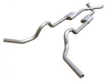 Crossmember Back w/X-Pipe Exhaust System 67-74 GM Split Rear Dual Exit 2.5 in Intermediate And Tail Pipe Muffler And Tip Not Incl Natural Finish 409 Stainless Steel Pypes Exhaust