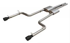 Cat Back Exhaust System Split Rear Dual Exit 66-74 Mopar B-Body 3 in Intermediate And Tail Pipe Race Pro Muffler/Hardware/4 in Black Tips Incl Natural Finish 409 Stainless Steel Pypes Exhaust